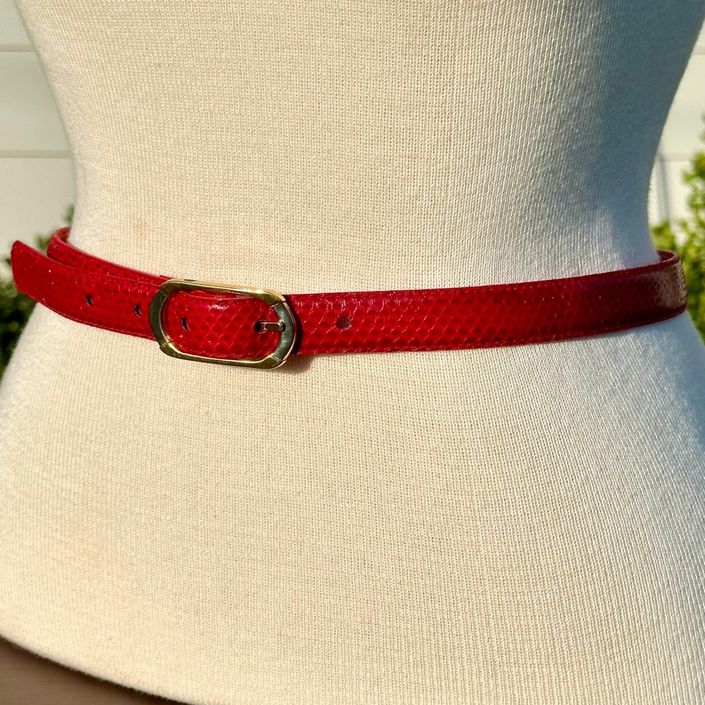 Milor Vtg Red Genuine Snakeskin Skinny Belt 2 tone Gold/Silver Buckle Size Small